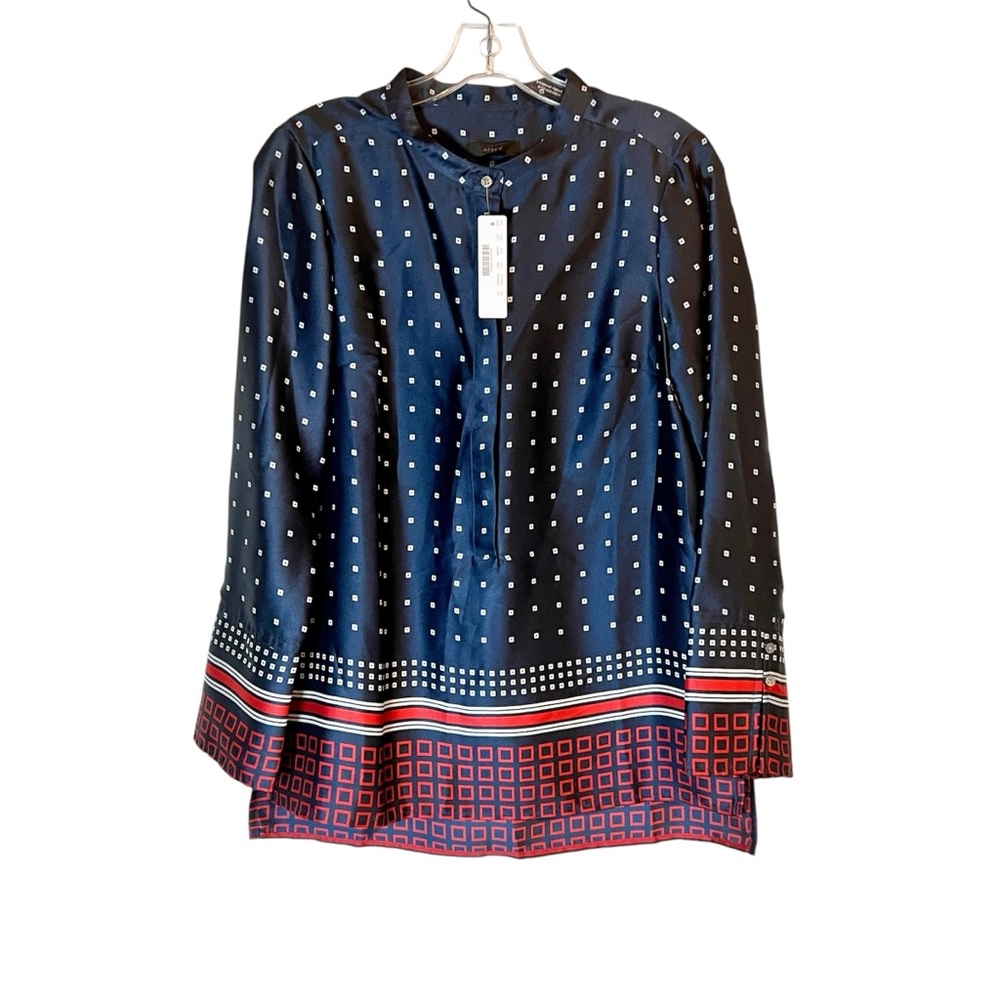 J.Crew Drapey button-up tunic in Ratti® geometric dot twill Blouse Navy XS NWT